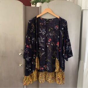 Suzanne Betro Floral Kimono with Yellow Accents